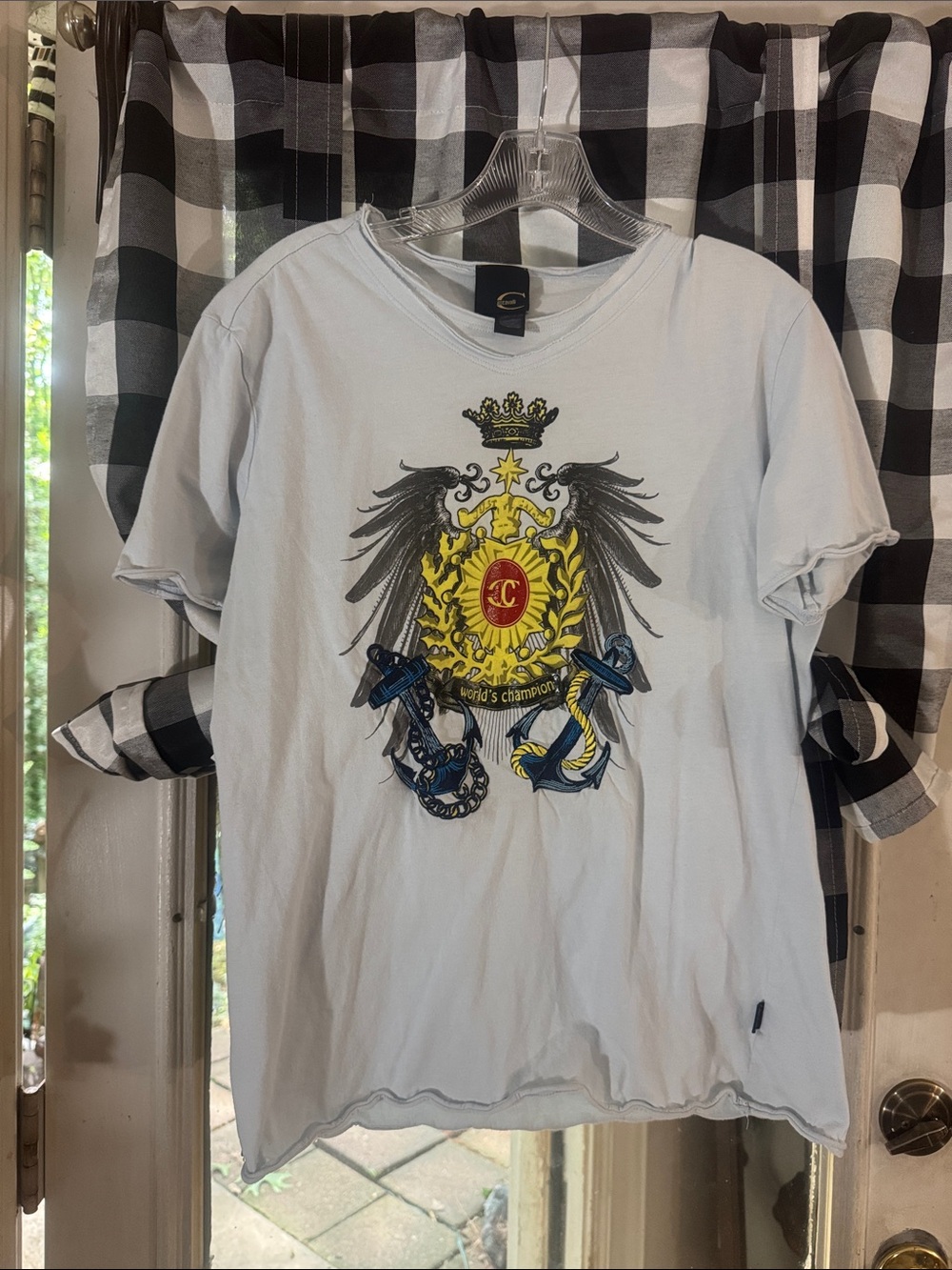 Roberto Cavalli Light Blue Short Sleeve Graphic Crest Tee